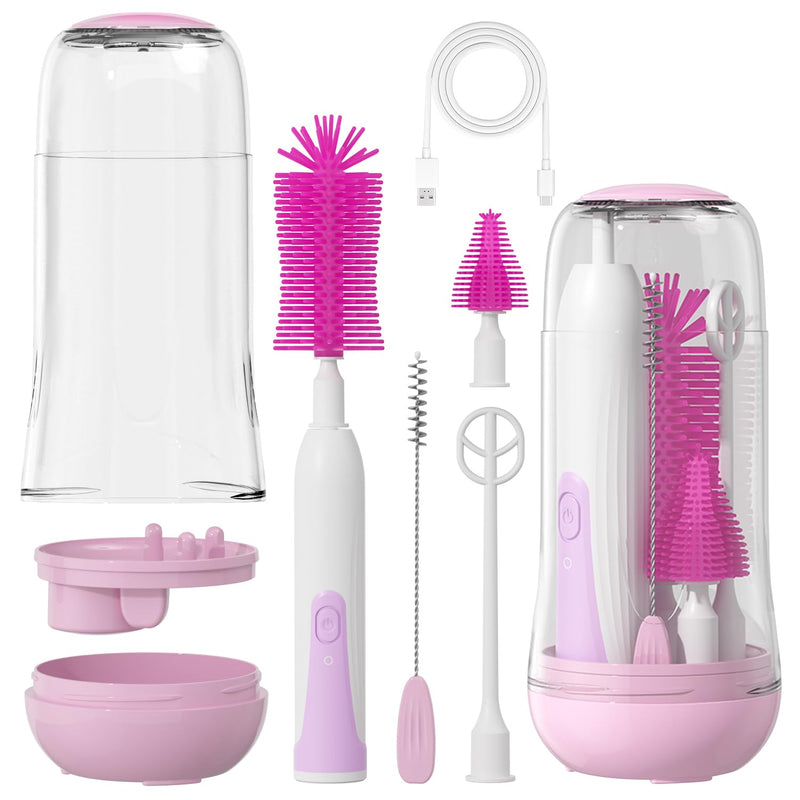 Electric Bottle Brush Cleaner Portable Baby Bottle Washer Travel Bottle Cleaner Brush Set Perfect Essentials Gift for Mom(Purple)