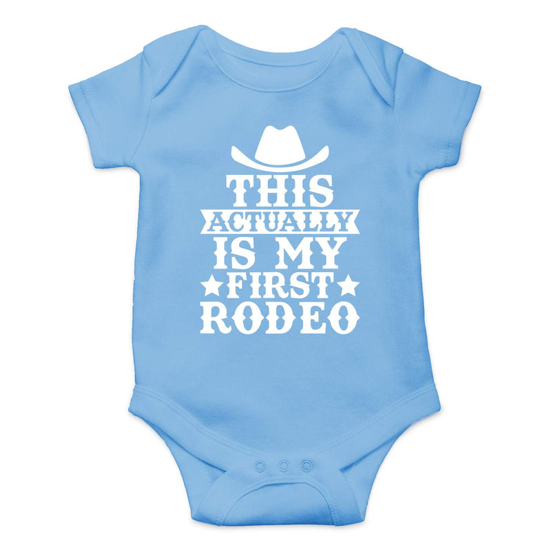 This Is Actually My First Rodeo - Funny Baby Essentials Bodysuit - Newborn Baby Boy Clothes (12 Months Light Blue)