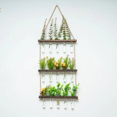 3-Layer Solid Wood Hydroponic Glass Vase Wall Decor