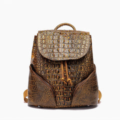 Vintage Style Handcrafted Leather Backpack with Crocodile Pattern