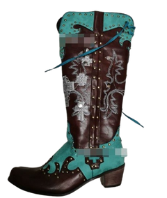 Chic Embroidered Lace-Up Mid-Calf Boots with Bold Thick Heels for Women