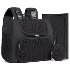Geestock Diaper Bag Backpack Multifunction Quilted Baby Diaper Bag with Changing Pad Pacifier Case & Stroller Straps Parents Essentials Black