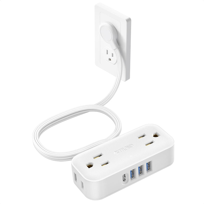 TROND Ultra-Thin Flat Plug Power Bar USB C Flat Extension Cord Indoor 5ft 4 USB Ports 4 Multi Outlets Cruise Ship Travel Essentials Small Desktop Power Strip for School Dorm Room Home Office