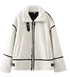 Women's Fashion Loose Patchwork Easy Matching Lambswool Jacket