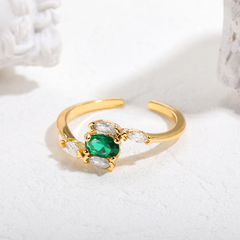 Green Zircon Gold-Plated Love Ring